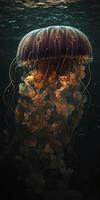 glowing jellyfish under water, Generate Ai photo