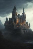 huge gothic castle with fantasy environment, Generate Ai photo