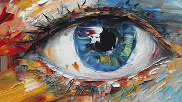 Oil painting. Conceptual abstract picture of the eye. Oil painting in colorful colors, Generate Ai photo