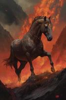 a horse made of fire on a dark background, Generate Ai photo