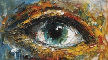 Oil painting. Conceptual abstract picture of the eye. Oil painting in colorful colors, Generate Ai photo