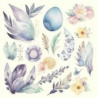 A set of vector watercolor Easter elements in pastel colors, Generate Ai photo