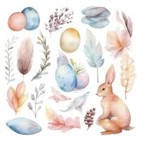 A set of vector watercolor Easter elements in pastel colors, Generate Ai photo