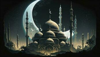 3d illustration of amazing architecture design of muslim mosque ramadan concept, illustration of amazing architecture design of muslim mosque ramadan concept, Generate Ai photo