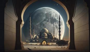 3d illustration of amazing architecture design of muslim mosque ramadan concept, illustration of amazing architecture design of muslim mosque ramadan concept, Generate Ai photo