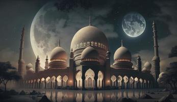 3d illustration of amazing architecture design of muslim mosque ramadan concept, illustration of amazing architecture design of muslim mosque ramadan concept, Generate Ai photo