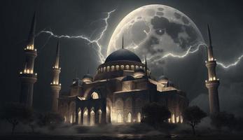 3d illustration of amazing architecture design of muslim mosque ramadan concept, illustration of amazing architecture design of muslim mosque ramadan concept, Generate Ai photo