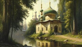 3d illustration of amazing architecture design of muslim mosque ramadan concept, illustration of amazing architecture design of muslim mosque ramadan concept, Generate Ai photo