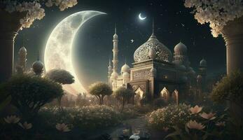 3d illustration of amazing architecture design of muslim mosque ramadan concept, illustration of amazing architecture design of muslim mosque ramadan concept, Generate Ai photo