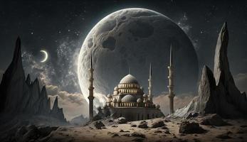 3d illustration of amazing architecture design of muslim mosque ramadan concept, illustration of amazing architecture design of muslim mosque ramadan concept, Generate Ai photo