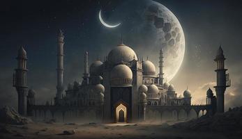 3d illustration of amazing architecture design of muslim mosque ramadan concept, illustration of amazing architecture design of muslim mosque ramadan concept, Generate Ai photo