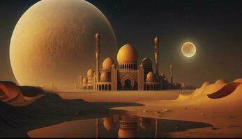 3d illustration of amazing architecture design of muslim mosque ramadan concept, illustration of amazing architecture design of muslim mosque ramadan concept, Generate Ai photo