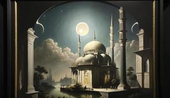 3d illustration of amazing architecture design of muslim mosque ramadan concept, illustration of amazing architecture design of muslim mosque ramadan concept, Generate Ai photo