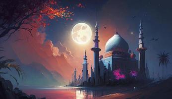 3d illustration of amazing architecture design of muslim mosque ramadan concept, illustration of amazing architecture design of muslim mosque ramadan concept, Generate Ai photo