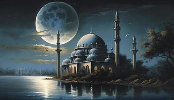 3d illustration of amazing architecture design of muslim mosque ramadan concept, illustration of amazing architecture design of muslim mosque ramadan concept, Generate Ai photo