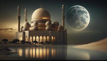 3d illustration of amazing architecture design of muslim mosque ramadan concept, illustration of amazing architecture design of muslim mosque ramadan concept, Generate Ai photo
