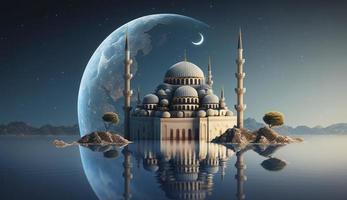 3d illustration of amazing architecture design of muslim mosque ramadan concept, illustration of amazing architecture design of muslim mosque ramadan concept, Generate Ai photo