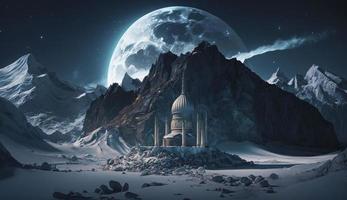 3d illustration of amazing architecture design of muslim mosque ramadan concept, illustration of amazing architecture design of muslim mosque ramadan concept, Generate Ai photo