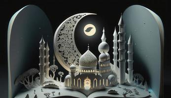 3d ilustración de increíble arquitectura diseño de musulmán mezquita Ramadán concepto, ilustración de increíble arquitectura diseño de musulmán mezquita Ramadán concepto, generar ai foto