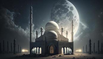 3d ilustración de increíble arquitectura diseño de musulmán mezquita Ramadán concepto, ilustración de increíble arquitectura diseño de musulmán mezquita Ramadán concepto, generar ai foto