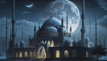 3d illustration of amazing architecture design of muslim mosque ramadan concept, illustration of amazing architecture design of muslim mosque ramadan concept, Generate Ai photo