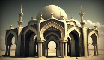 3d illustration of amazing architecture design of muslim mosque ramadan concept, illustration of amazing architecture design of muslim mosque ramadan concept, Generate Ai photo