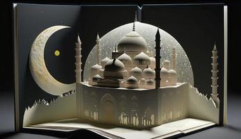 3d ilustración de increíble arquitectura diseño de musulmán mezquita Ramadán concepto, ilustración de increíble arquitectura diseño de musulmán mezquita Ramadán concepto, generar ai foto