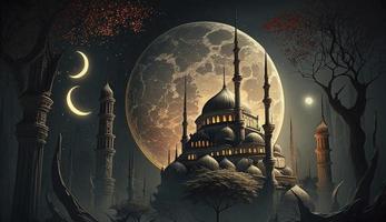 3d illustration of amazing architecture design of muslim mosque ramadan concept, illustration of amazing architecture design of muslim mosque ramadan concept, Generate Ai photo