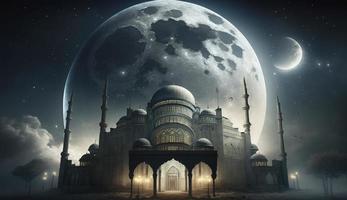 3d illustration of amazing architecture design of muslim mosque ramadan concept, illustration of amazing architecture design of muslim mosque ramadan concept, Generate Ai photo