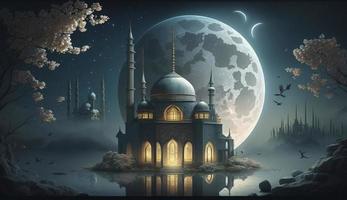 amazing architecture design of muslim mosque ramadan concept, illustration of amazing architecture design of muslim mosque ramadan concept, Generate Ai photo