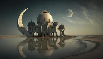 3d illustration of amazing architecture design of muslim mosque ramadan concept, illustration of amazing architecture design of muslim mosque ramadan concept, Generate Ai photo