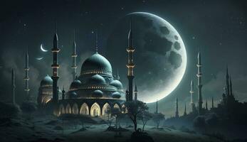 3d illustration of amazing architecture design of muslim mosque ramadan concept, illustration of amazing architecture design of muslim mosque ramadan concept, Generate Ai photo