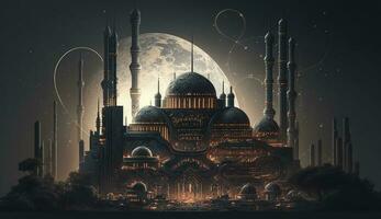 3d illustration of amazing architecture design of muslim mosque ramadan concept, illustration of amazing architecture design of muslim mosque ramadan concept, Generate Ai photo