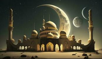 3d illustration of amazing architecture design of muslim mosque ramadan concept, illustration of amazing architecture design of muslim mosque ramadan concept, Generate Ai photo