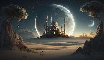 3d illustration of amazing architecture design of muslim mosque ramadan concept, illustration of amazing architecture design of muslim mosque ramadan concept, Generate Ai photo