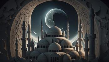 3d illustration of amazing architecture design of muslim mosque ramadan concept, illustration of amazing architecture design of muslim mosque ramadan concept, Generate Ai photo