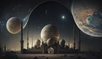 3d illustration of amazing architecture design of muslim mosque ramadan concept, illustration of amazing architecture design of muslim mosque ramadan concept, Generate Ai photo