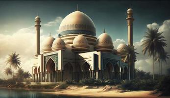 3d illustration of amazing architecture design of muslim mosque ramadan concept, illustration of amazing architecture design of muslim mosque ramadan concept, Generate Ai photo