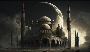 3d illustration of amazing architecture design of muslim mosque ramadan concept, illustration of amazing architecture design of muslim mosque ramadan concept, Generate Ai photo