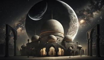 3d illustration of amazing architecture design of muslim mosque ramadan concept, illustration of amazing architecture design of muslim mosque ramadan concept, Generate Ai photo