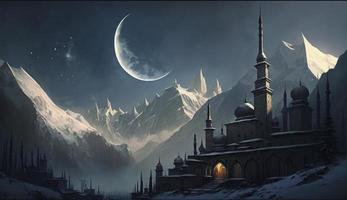 3d illustration of amazing architecture design of muslim mosque ramadan concept, illustration of amazing architecture design of muslim mosque ramadan concept, Generate Ai photo