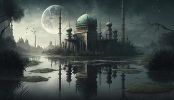 3d illustration of amazing architecture design of muslim mosque ramadan concept, illustration of amazing architecture design of muslim mosque ramadan concept, Generate Ai photo