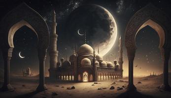3d illustration of amazing architecture design of muslim mosque ramadan concept, illustration of amazing architecture design of muslim mosque ramadan concept, Generate Ai photo