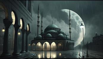 3d illustration of amazing architecture design of muslim mosque ramadan concept, illustration of amazing architecture design of muslim mosque ramadan concept, Generate Ai photo