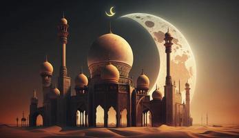 3d illustration of amazing architecture design of muslim mosque ramadan concept, illustration of amazing architecture design of muslim mosque ramadan concept, Generate Ai photo