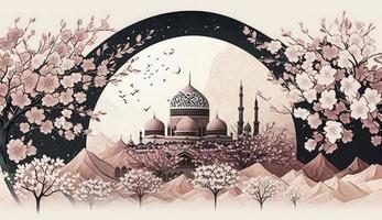 3d illustration of amazing architecture design of muslim mosque ramadan concept, illustration of amazing architecture design of muslim mosque ramadan concept, Generate Ai photo