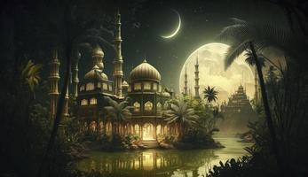 3d illustration of amazing architecture design of muslim mosque ramadan concept, illustration of amazing architecture design of muslim mosque ramadan concept, Generate Ai photo