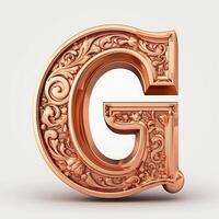 3d realistic Letter G of copper with ancient ornament photo