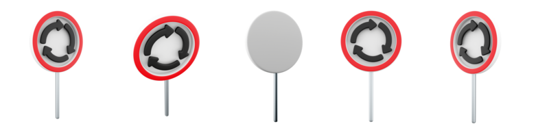 3d le rendu rond point route signe différent postes icône ensemble. 3d rendre route signe concept icône ensemble. rond point. png