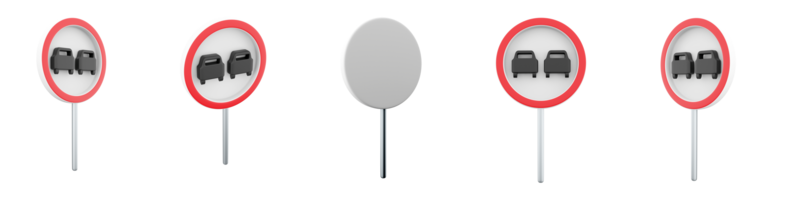 3d Rendern Nein Überholen Straße Zeichen anders Positionen Symbol Satz. 3d machen Straße Zeichen Konzept Symbol Satz. Nein überholen. png